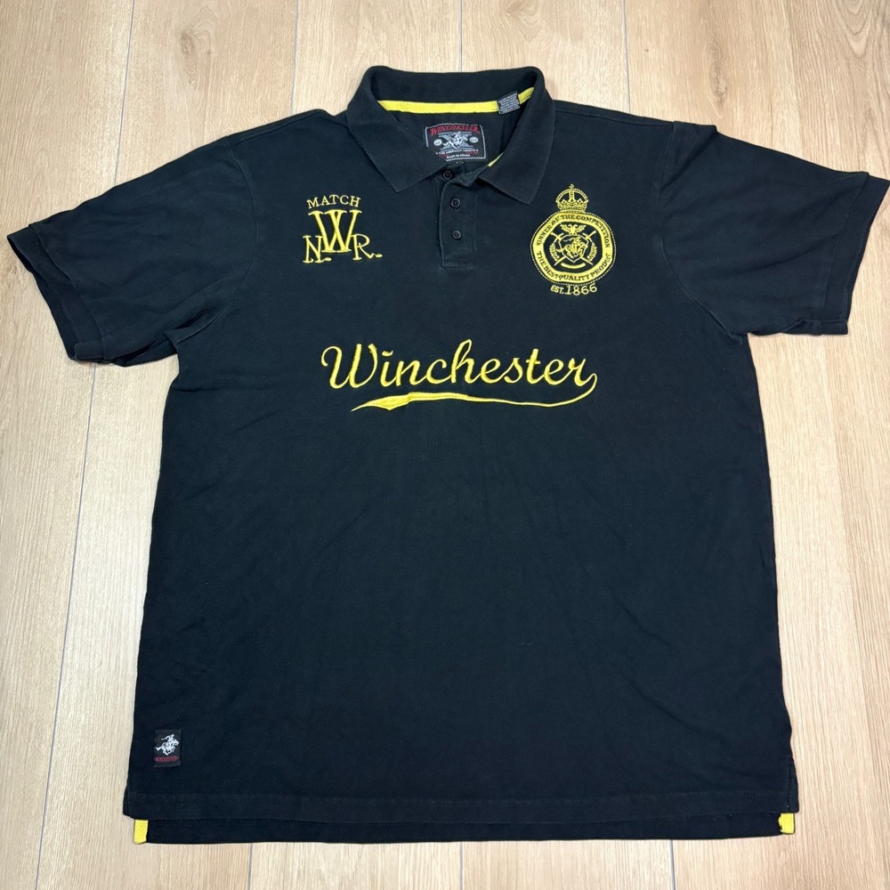 Winchester The American Legend Mens 2XL Polo Shirt Black Yellow Embroidered Logo